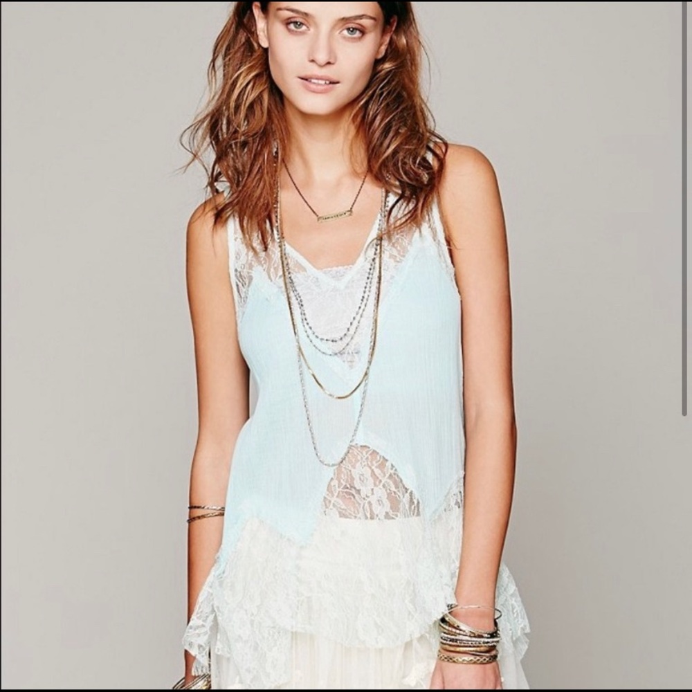 Free People Mint Green Lace Tank
